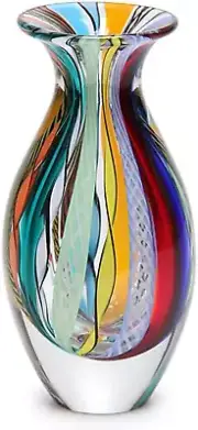 Small Glass Vase Hippie Colored Canes Hand Blown Murano-Style Art Glass - Model