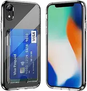 Ciuaz Case for iPhone XR with Credit Card Holder, 360°Full Protection Cell Phone Cover- [Anti-Yellow] Crystal Clear Wallet Case, Raised Edges for Camera Lens Protection