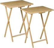 fandcy Set of 2 Folding Bamboo Bedside Table Foldable TV Tray Work Serving Reading Desk Snack
