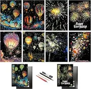 SiYear Scratch Art Painting Paper Set for Adults & Kids,Landmark Building City Series Night Scene,Scratchboard Creative Gift DIY Foil Engraving Crafts with 4 Tools (City Series-A4-10Pack)