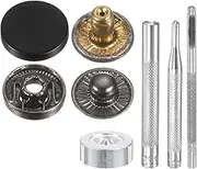 uxcell 24Set Leather Snaps Fasteners Kit 15mm Dia Brass Press-Stud Cap Button 2.72" Length Metal Snap Buttons with 4 Install Tools for Coat Bag Leather Marine Boat Canvas, Matte Black