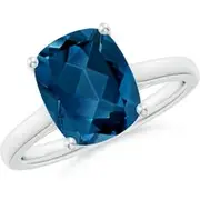 Classic Cushion London Blue Topaz Solitaire Ring with Hidden Accents