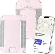 [Miroddi] Credit Card Holder with Find My, Premium Leather Small Wallet for Women, RFID Blocking Slim Card Wallet for Women Men, Minimalist Business Credit Card Wallet, Holds Up to 14 Cards, Pink, Pink,