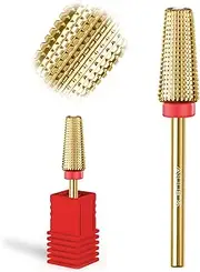 Tungsten Nail Drill Bits 5 in 1 Carbide Nail Drill Bits for Acrylic Hard Gel Cuticle Remove 3/32'' Universal Bits for Efile Nail Drill Machine Manicure Pedicure Salon (Gold Fine Straight Cut)