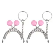 2 Pcs Metal Purse Frame, 5cm/1.97" Kiss Lock Clasp with Key Ring, Pink