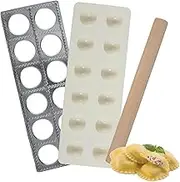 Ravioli Maker, 12 Holes Aluminum Alloy Ravioli Tray with Rolling Pin, Homemade Ravioli Maker Press, Ravioli Machine Makes 12 Raviolis at a Time