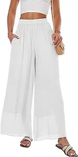 [heipeiwa] Women's Summer Linen Pants Double Layers Casual Wide Leg Palazzo Pants Beach Dress Loose Linen Culottes Pant