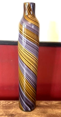 Long Tall Hand Blown Glass Vase with swirls 17" Decor Heavy