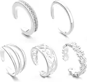 [LIUQOBN] 5 Pcs Toe Rings For Women,Silver Toe Rings For Women 5 Styles Of Lightweight, Adjustable For Everyday Wear, Metal