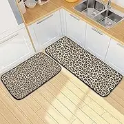 Kitchen Mats for Floor, 2 Piece, Leopard Print Seamless Funny Cute Washable Non-Slip Kitchen Rugs Set for Home & Office, Sink, Laundry, 19.7” x 27.6” + 19.7” + 47.2”