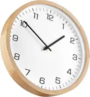 TAHITICA Wooden Wall Clock - Stylish, Modern, Simple, Wood Frame, Easy-to-Read, Silent, Circular, Continuous Second Hand, Interior, 30CM Diameter, Housewarming Gift, Natural, Modern