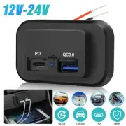 QC3.0 + PD Type C USB Port Car Fast Charger Waterproof Socket Power Outlet Mount