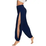 Nevenka Women's Yoga Harem Pants Casual Loose Side Slit Hippie Long Pants-Blue-8006