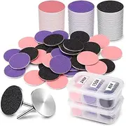 120 Pcs Sanding Paper Discs (#80#150#240 Grits) and 2 Pcs 25mm Metal Shaft Sanding Disc Bit, Replacement Sandpaper Disk, Adjustable Speed Callus Remover Tool for Manicure Pedicure (80#150#240# Grits)