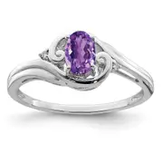 Sterling Silver Rhodium Plated Diamond u0026 Amethyst Ring