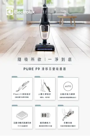 【Electrolux 伊萊克斯】Pure F9 滑移百變吸塵器 冰雪白 PF91-6BWF (5折)
