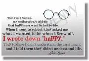 I Wrote Down "Happy" - John Lennon - NEW Famous Musician Quote Poster