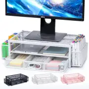 2-Tier Monitor Stand for Desk, Metal Computer Monitor Riser with Drawer and 2...
