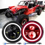 2pcs Fit VW Dune Buggy / Rail Buggy 7'' Round LED Headlights Red Halo Hi/Lo Beam