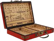 BRIGHTFUFU Vintage Mahjong Box Large Capacity Sturdy Wooden Storage Case for Outdoor Games