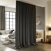 Room Divider Curtains for Ceiling Track Rod, Blackout Ceiling Track Curtains with Hooks Noise Reduction Privacy Curtain for Wall Ceiling Mount Track, 10 ft Wide x 8 ft Tall, Black, 1 Panel
