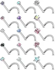 [Lsnevsie] 18G 20G Nose Rings Studs Surgical Stainless Steel L Shaped Screw Nose Rings Studs Hypoallergenic Nose Piercing Jewelry Cubic Zirconia Opal Nose Rings Studs Piercing Jewelry for Women Men