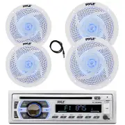 Pyle Marine Bluetooth CD Radio, 2x 8" + 2x 6.5" Blue LED White Speaker, Antenna