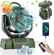 10000mAh Camping Fan w/ LED Light Remote 270 Rotation 4 Speeds Timer Power Bank