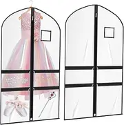 [MABCIRY] 2 Pack Clear Garment Bags, 40 Inches Suit Bags with 4 Zipper Pockets, Dustproof Clothes Protector, Corner Support Panels Hanging Garment Bags for Closet Storage, Shirts, Coats, Dresses