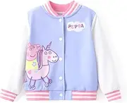 [Peppa Pig] Clothes Toddler Girls Long Sleeves Varsity Bomber Jacket Lightweight Outfits for Fall Casual Outerwear