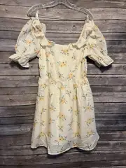 Storia Womens Floral Eyelet Puff Sleeve Dress Size Medium Square Neck Pastel