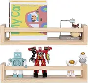 Floating Nursery Book Shelves, 2 Pack Wood Floating Shelves for Kids Room, Small Wood Book Shelf Wall Mounted for Baby Teen Boys Girls, Toy and Decor Storage for Bedoom (Beige)