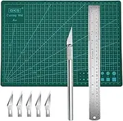 YUENTOEN Self Healing Sewing Mat, Rotary Cutting Mat Double Sided Craft Cutting Board, Craft Knife Carving Kit with Carving Blades and Steel Ruler for DIY Scrapbooking and Art Projects (A4)