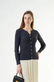 MerinoSnug Merino Wool Cardigans – Superfine Ribbed Button-Up, 100% Wool Long Sleeve Classic Fit, Light Charcoal / M