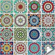 16 Pcs (6x6 in) Mandala Style Decorative Tile Stickers, Peel and Stick Self Adhesive Removable Tiles Backsplash Waterproof Kitchen Bathroom Furniture Staircase Home Decor Wall Sticker (MTL-02)