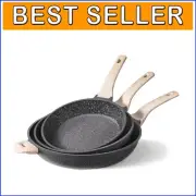 Versatile Nonstick Egg and Omelet Fry Pans - Black Granite, 8-12" Sizes