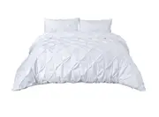 Soft Solid Color Pinch Pleat Duvet Cover Pillow Case Bedclothes Bedding Set-White Double