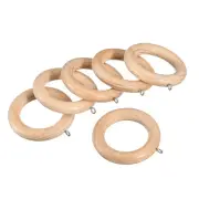 6Pcs 2.75Inch Wooden Curtain Drapery Rings Hook for Curtain Drapery Rod, Natural