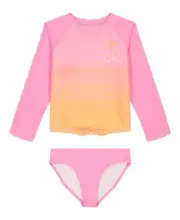Calvin Klein Dip Dye Effect Rashguard Set Swimsuit Big Girls XL Pink Frosting