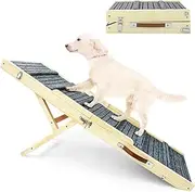 Dog Ramp for Bed, 47.2" Long Wooden Folding Portable Pet Ramp, Large Dog Ramp, 6 Adjustable Height, with Non-Slip Traction Mat, for Car, Bed, Couch, Max 150 lbs
