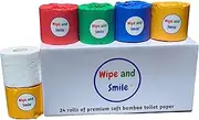 Wipe and Smile: 24 Double-Length Bamboo Toilet Paper Rolls (48 Regular Roll Equivalent), 3-Ply, 360 Sheets/roll, Soft & Strong, Skin-Friendly, Septic-Safe, No Harsh Chemicals or Glue, Plastic-Free