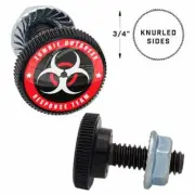 2 SM Black Knurled - License Plate Frame Fastener Tag Bolts - ZOMBIE OUTBREAK RW