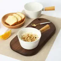 在飛比找樂天市場購物網優惠-米立風物 日式簡約早餐碗木把手碗 竹柄陶瓷碗多功能沙拉碗面碗