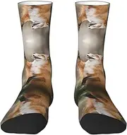 [EdWal] Soft Animal Fox Pattern print Moisture Wicking Socks Sports Socks for Men and Women Warm thermal Boot Hiking Socks