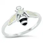Bee Ring Genuine Sterling Silver 925 White Lab Opal Face Height 11 mm Size 10