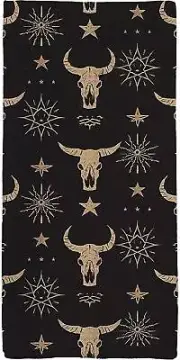 Western Cow Bull Skull Kitchen Towels, Vintage Wild West Hand Towels, Black Cow