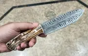 9.25" Custom Hand Made EDC Feather Damascus steel Skinning Bushcraft Knife (3002