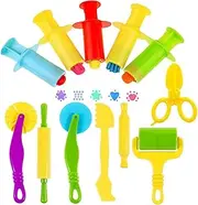Play Dough Tools Kit with Dough Extruders, Dough Scissors, Playdough Rollers and Cutters, 12 pcs Plastic Playdough Tools for Kids(Random Color)