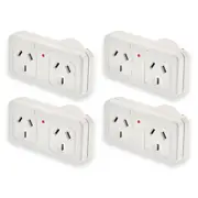 4x Sansai Left Hand Standard 10A Flat Panel Double Adaptor/Adapter AU/NZ Plug WT