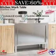 Kitchen Work Table with Sliding Doors Side Hall Restaurant Table Stainless Steel
